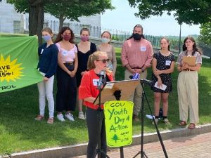 Ania Wright speaking at Maine Youth for Climate Justice youth press conference, June 2021